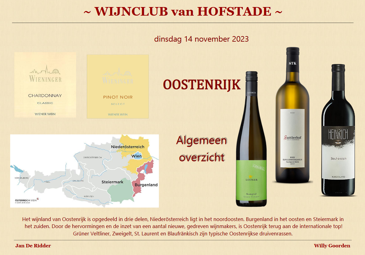 Wijnclub Hofstade - OOSTENRIJK - dinsdag 14 november 2023